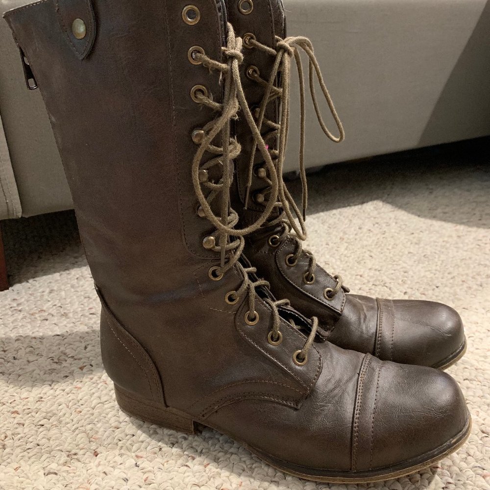 Dark brown combat boots